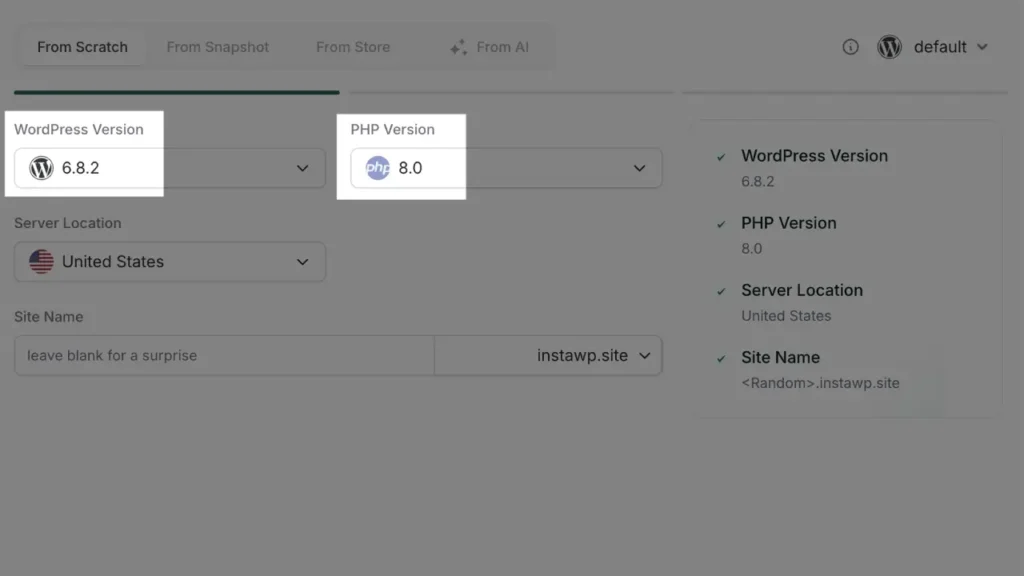 instawp wordpress version