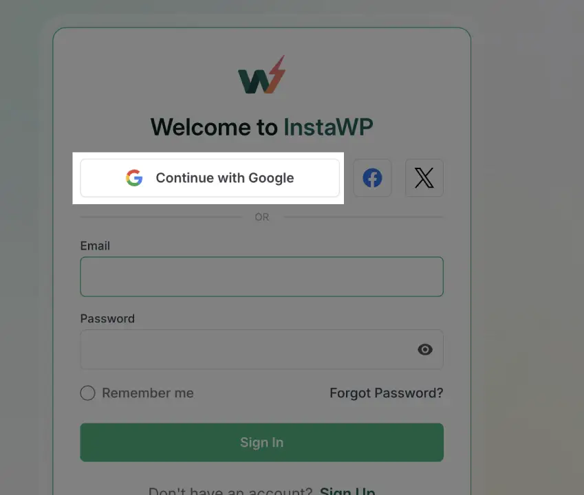 login in instalwp with gmail